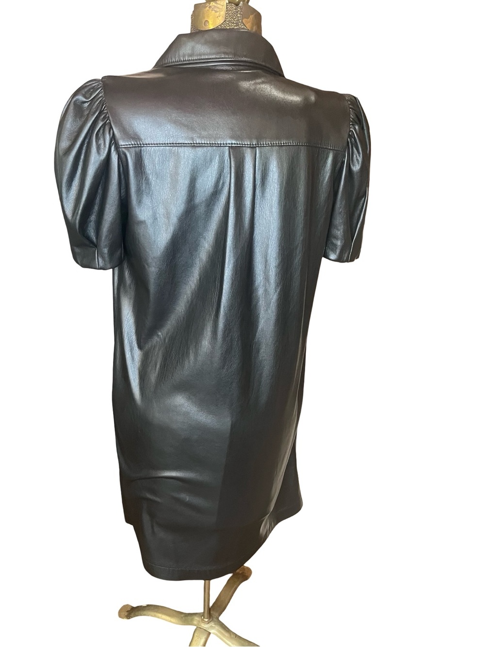 Alice + Olivia Jem Vegan Leather Puff Sleeve Mini Dress Black Size S - Picture 10 of 15